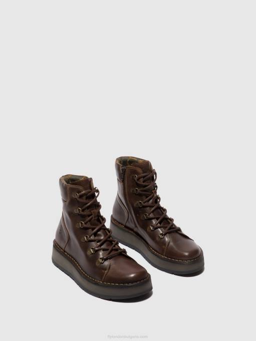Жени Fly London dk. кафяво ботуши с връзки roxy094 DNPB88