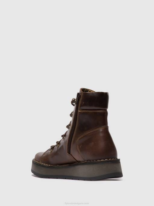 Жени Fly London dk. кафяво ботуши с връзки roxy094 DNPB88